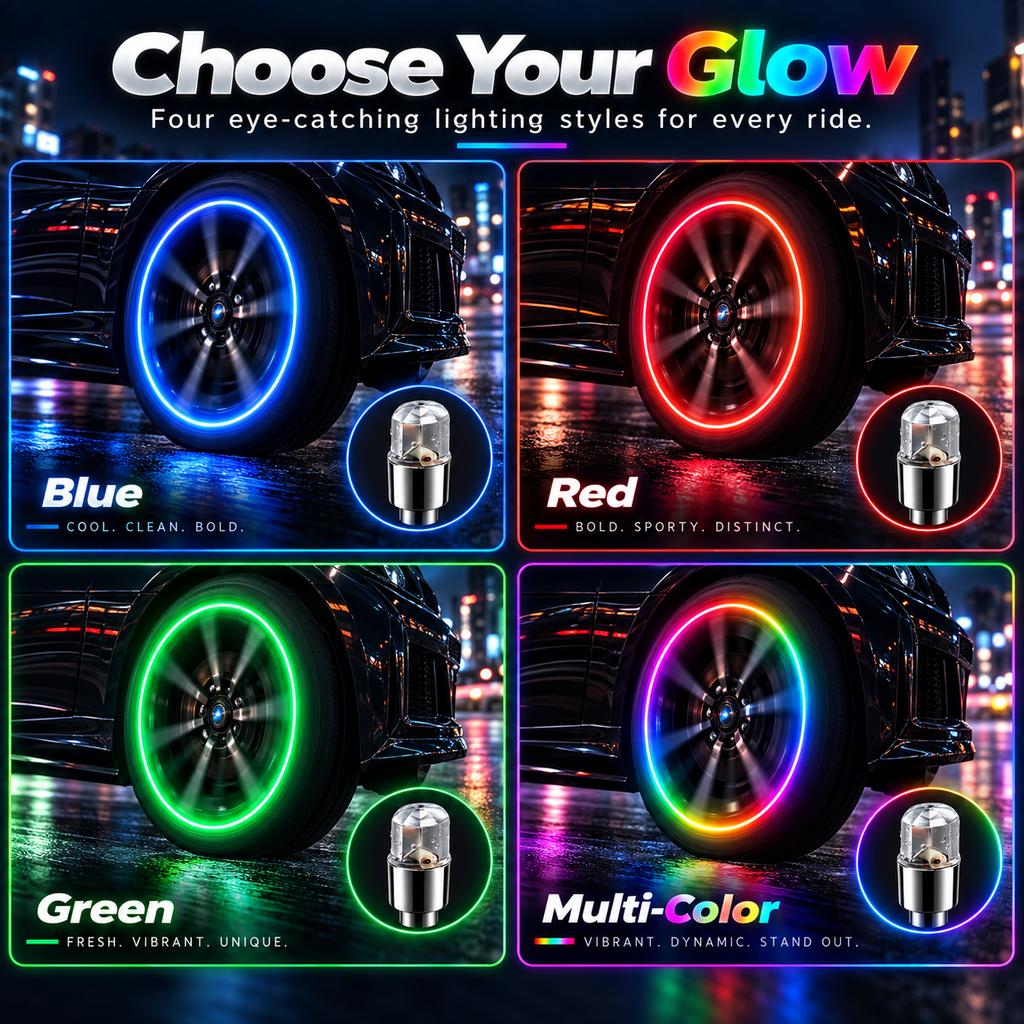 🔥Smart RGB Wheel Lights 🚗 | Waterproof Luminous Valve Caps for🚗Cars / 🏍️Motorcycles / 🚲Bicycles| Vibration-Sensitive LED Starlight 🌟