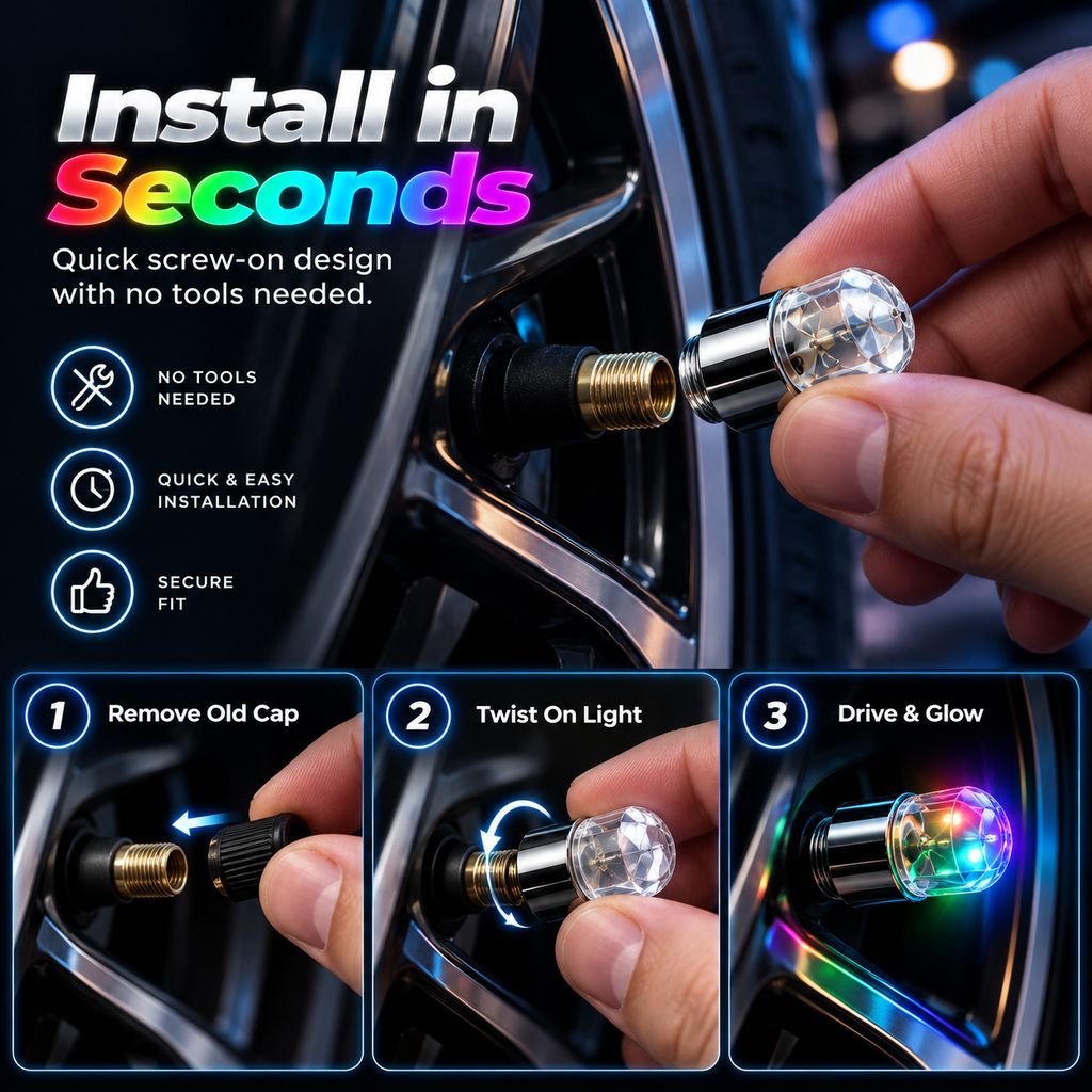🔥Smart RGB Wheel Lights 🚗 | Waterproof Luminous Valve Caps for🚗Cars / 🏍️Motorcycles / 🚲Bicycles| Vibration-Sensitive LED Starlight 🌟